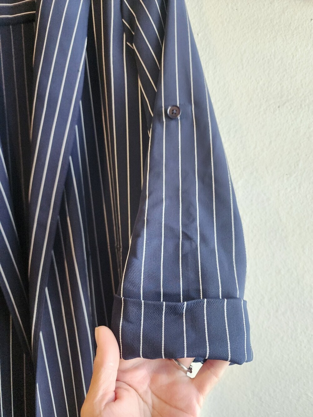 BABATON KAHlO ROBE NAVY WRAP JACKET STRIPES PATCH POCKETS RECYCLED MAYERIAL XXS - Picture 12 of 16